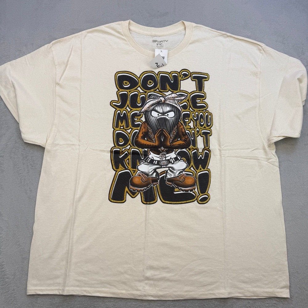 3Forty Inc T Shirt Mens 3XL Cream Don't Judge Me Graphic Glitter Urban